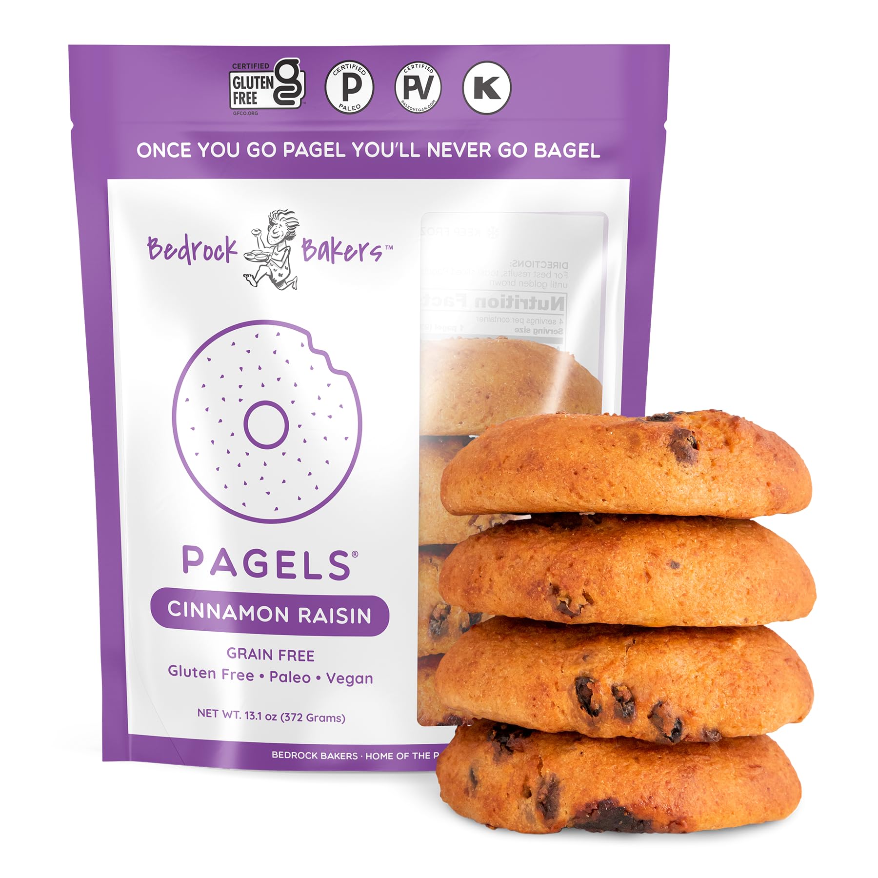 Bedrock Bakers Pagels Cinnamon Raisin (2 Pack) - Gluten-Free & Grain-Free Bagels - Paleo, Vegan, Kosher - No Preservatives, No Gums, No Oils, Minimal