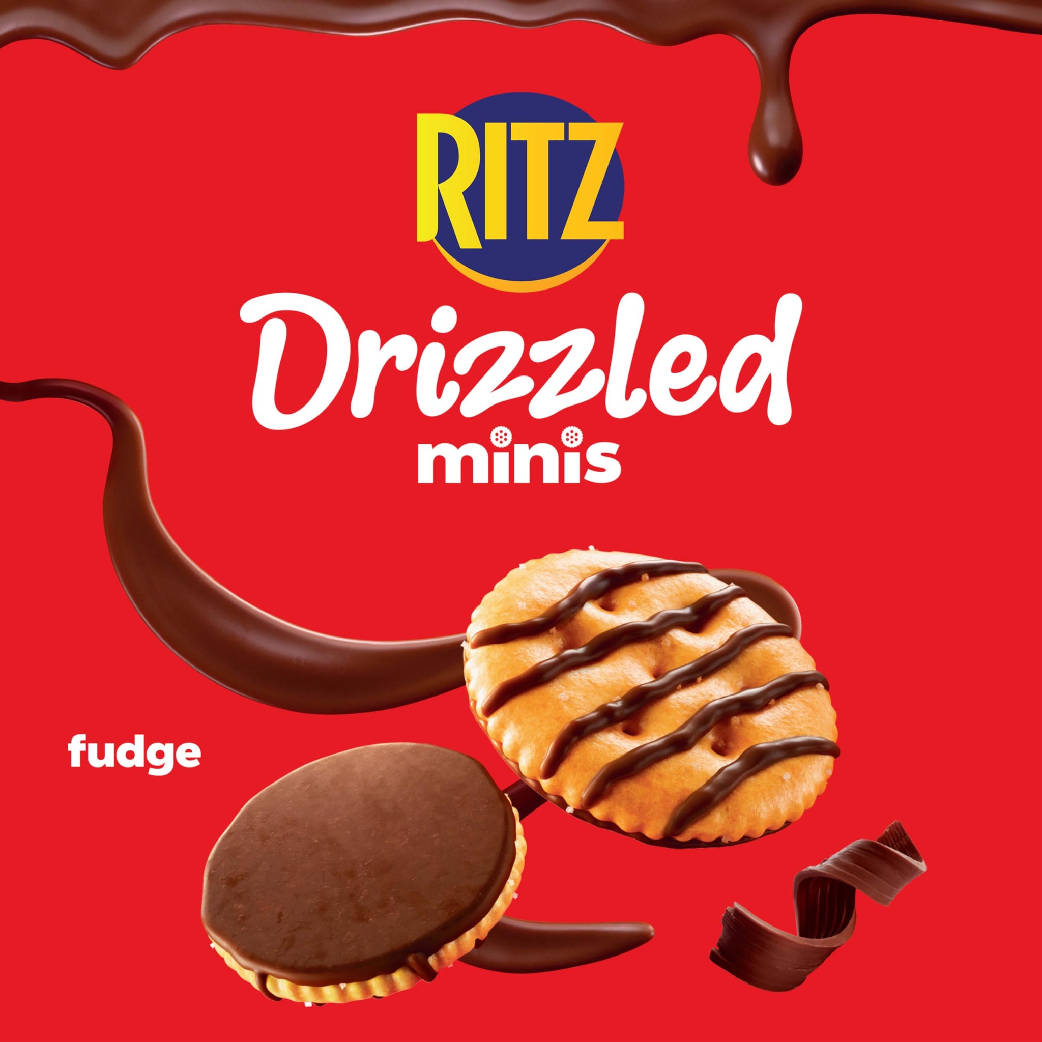 RITZ Drizzled Minis Fudge Crackers, Bulk Lunch Snacks for Kids and Adults, 10-0.9 oz Snack Packs