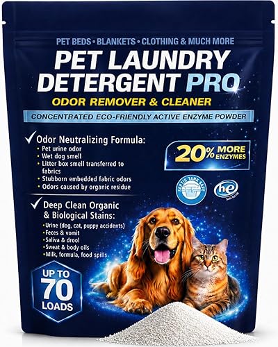 Pet Laundry Detergent Pro Enzyme Odor Remover - Deep Clean of Stubborn Stains - Urine (Dog, Cat, Puppy Accidents), Feces & Vomit, Saliva & Drool