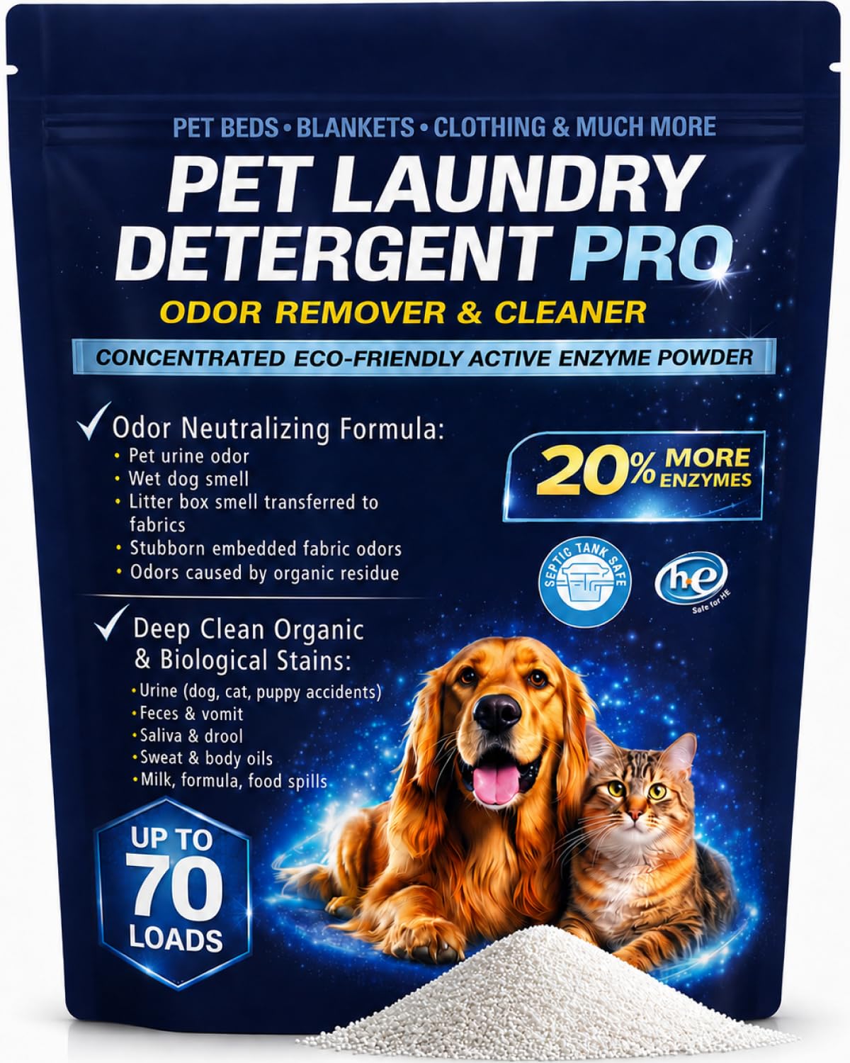 Pet Laundry Detergent Pro Enzyme Odor Remover - Deep Clean of Stubborn Stains - Urine (Dog, Cat, Puppy Accidents), Feces & Vomit, Saliva & Drool