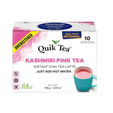 QuikTea Instant Unsweetened Kashmiri Pink Chai Tea Latte - 10 Count, Natural Pink Color with Hearty Spices Extracts, Low Caffeine, No Artificial