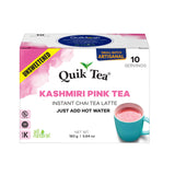 QuikTea Instant Unsweetened Kashmiri Pink Chai Tea Latte - 10 Count, Natural Pink Color with Hearty Spices Extracts, Low Caffeine, No Artificial
