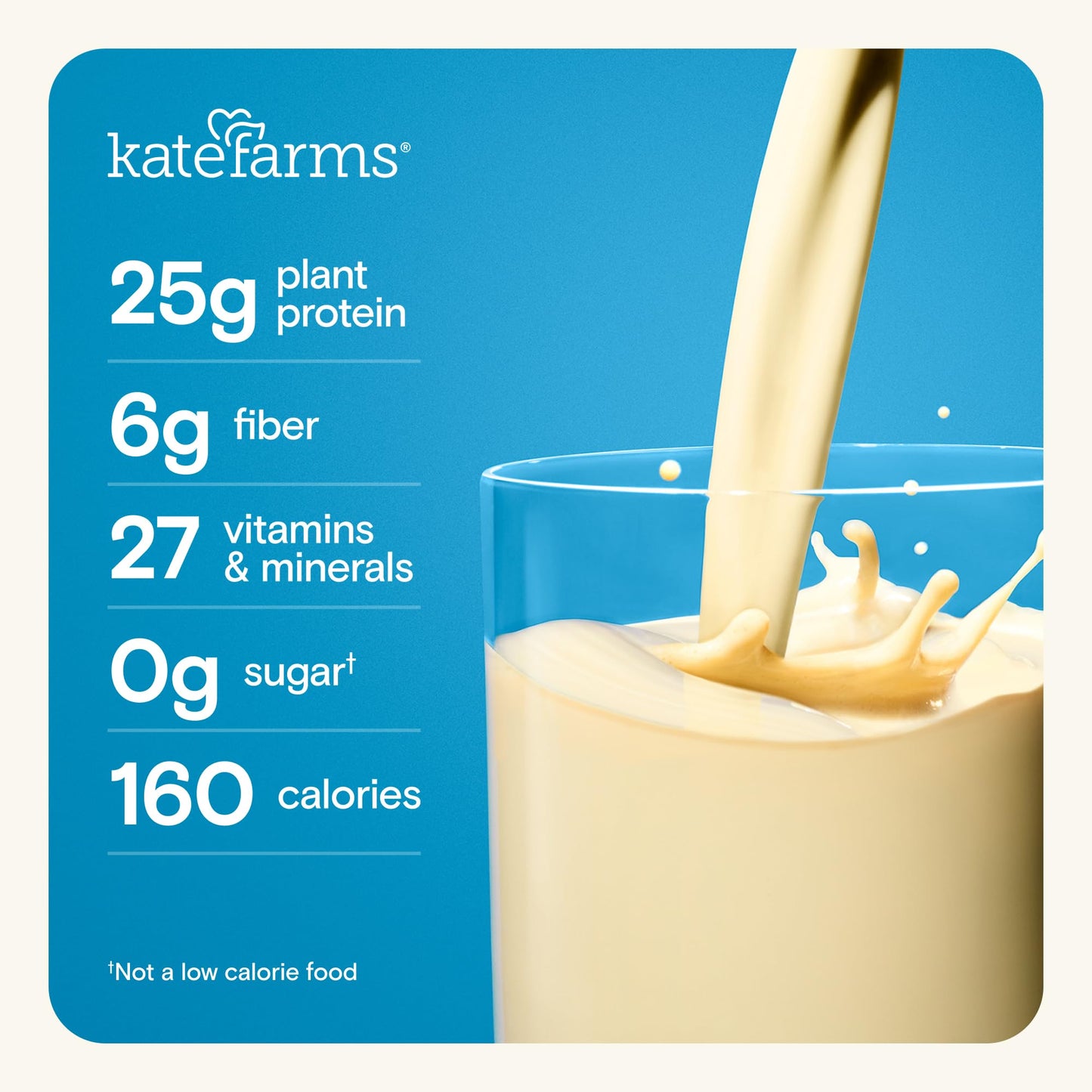 KATE FARMS Organic High Protein Vanilla Nutrition Shake, 25g Protein, 6g Fiber, 27 Vitamins and Minerals, 0g Sugar, Protein Drink, 11 oz (6 Pack)