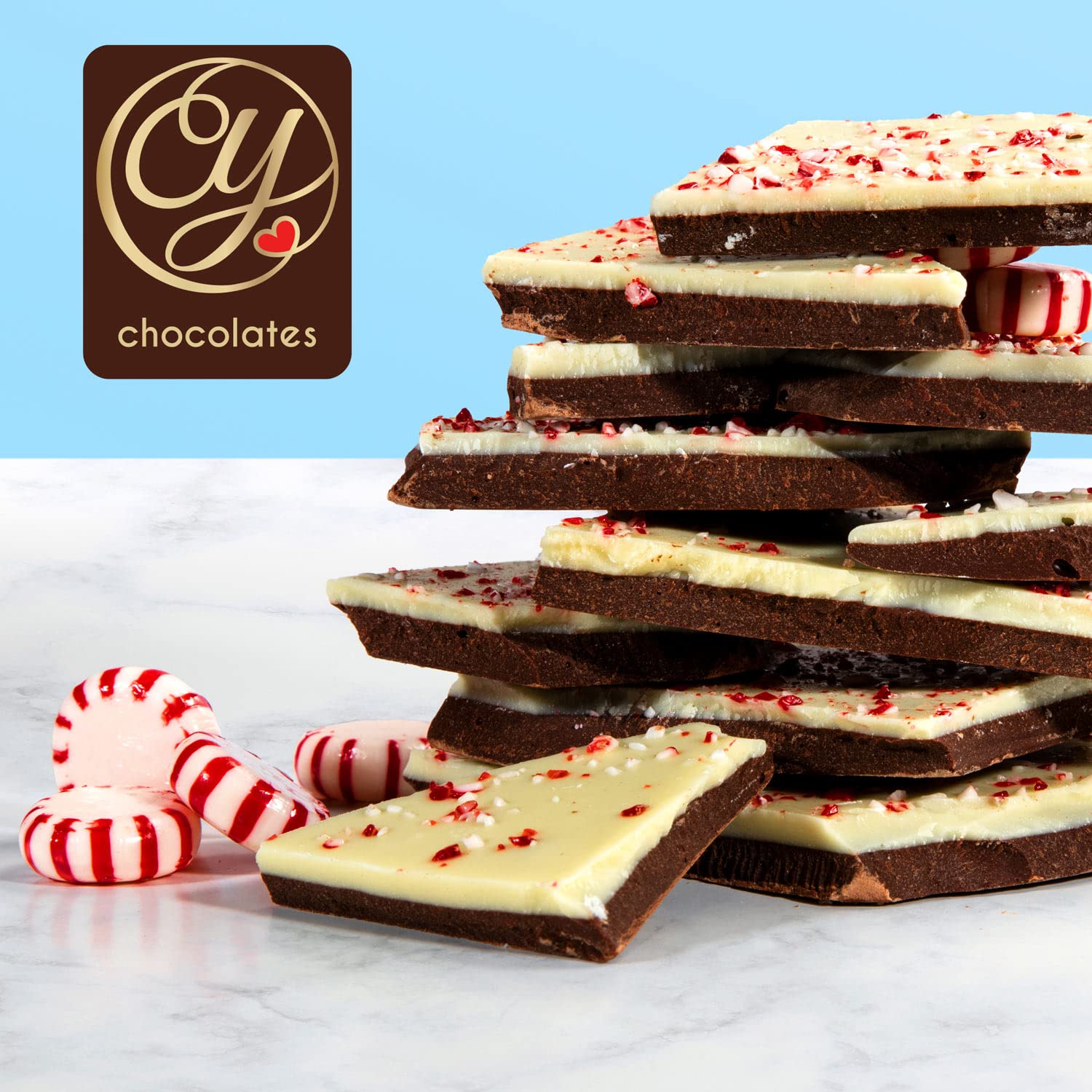 A Gift Inside CY Chocolates Handmade Dark and White Layered Peppermint Bark Tin for Christmas, Holiday Gift