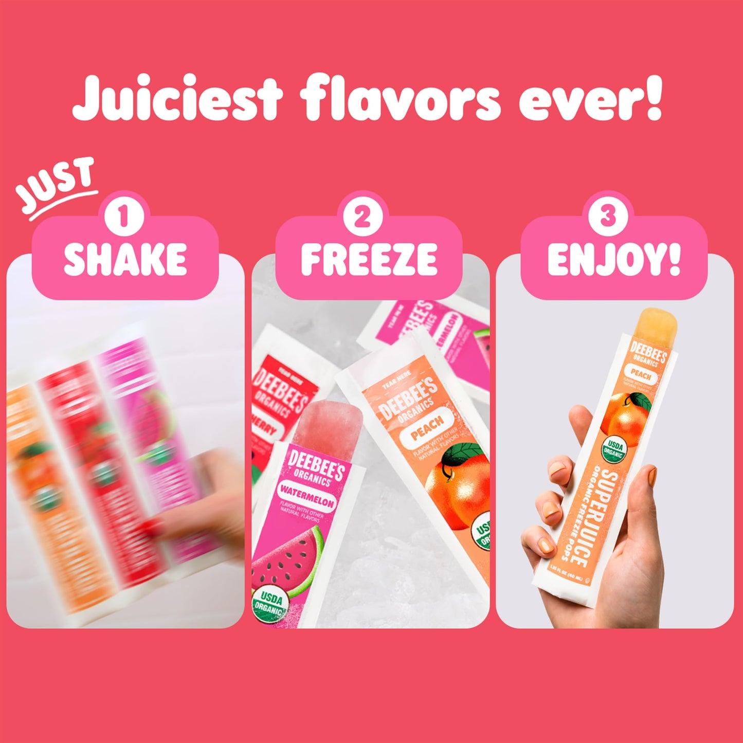 DeeBee's Organics SuperJuice Freezie Pops, No Refined Sugars, No Artificial Flavors or Colors (Pack of 50)