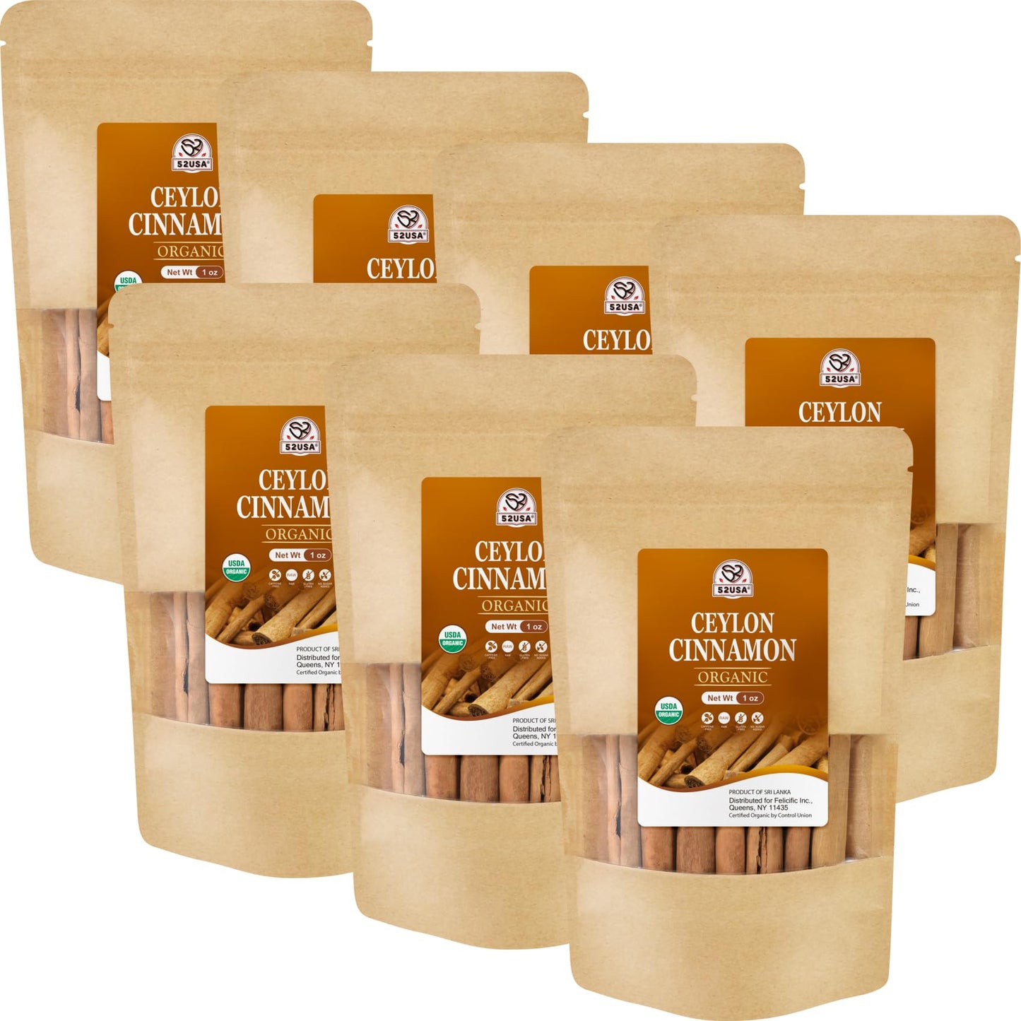 52USA Ceylon Cinnamon Sticks, Organic Cinnamon Sticks, 1 Ounce (Pack of 7), Real Cinnamon farmed in Sri Lanka, Non-GMO, Cinnamon for Coffee, Baking