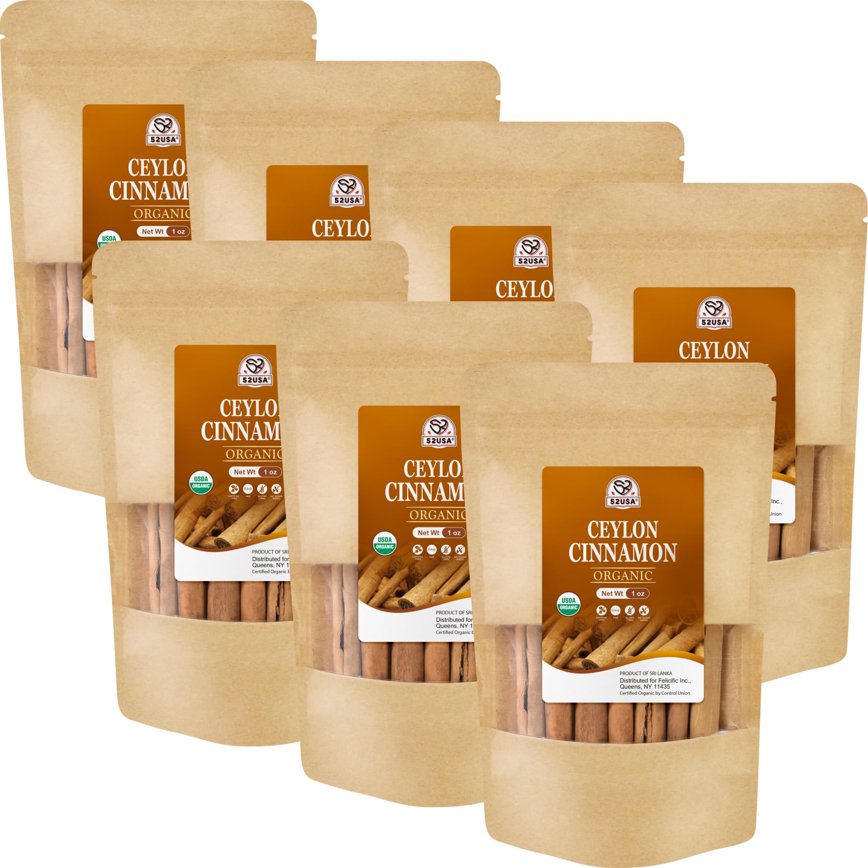 52USA Ceylon Cinnamon Sticks, Organic Cinnamon Sticks, 1 Ounce (Pack of 7), Real Cinnamon farmed in Sri Lanka, Non-GMO, Cinnamon for Coffee, Baking