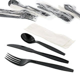 AmerCareRoyal 4-in-1 Disposable Silverware Heavy Weight Plastic Utensil Set with Soup Spoon, Fork, Knife and 13x17 inch Napkin - Individually Wrapped