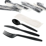 AmerCareRoyal 4-in-1 Disposable Silverware Heavy Weight Plastic Utensil Set with Soup Spoon, Fork, Knife and 13x17 inch Napkin - Individually Wrapped