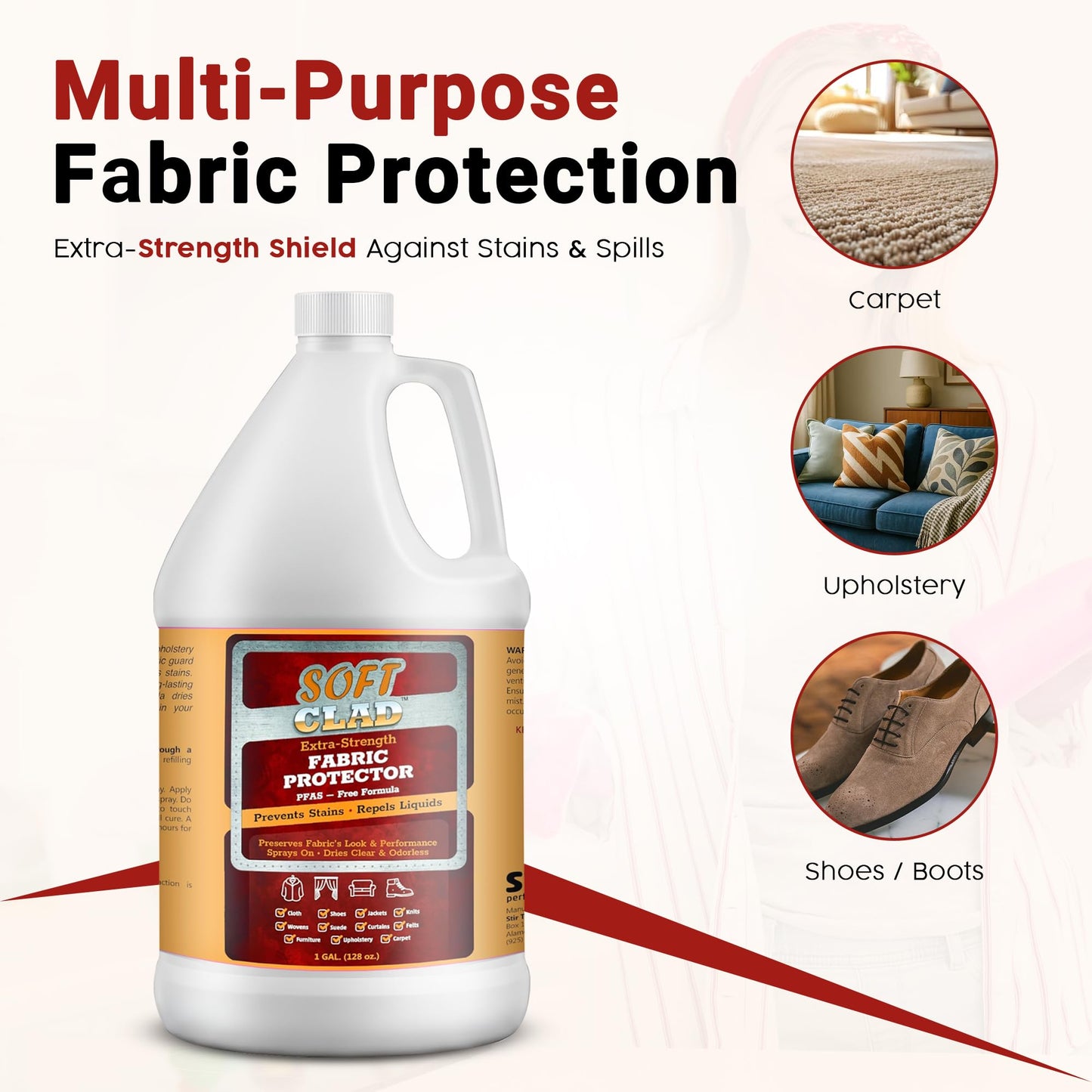 Extra Strength Fabric Protector Spray Prevents Stains and Repels Liquids. SoftClad Guards Furniture, Shoes, Carpet, Upholstery, Suede, Leather, Couch