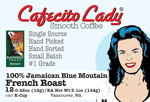 100% Jamaican Blue Mountain French Roast Coffee K-Cup Compatible - JACRA Certified - Cafecito Lady