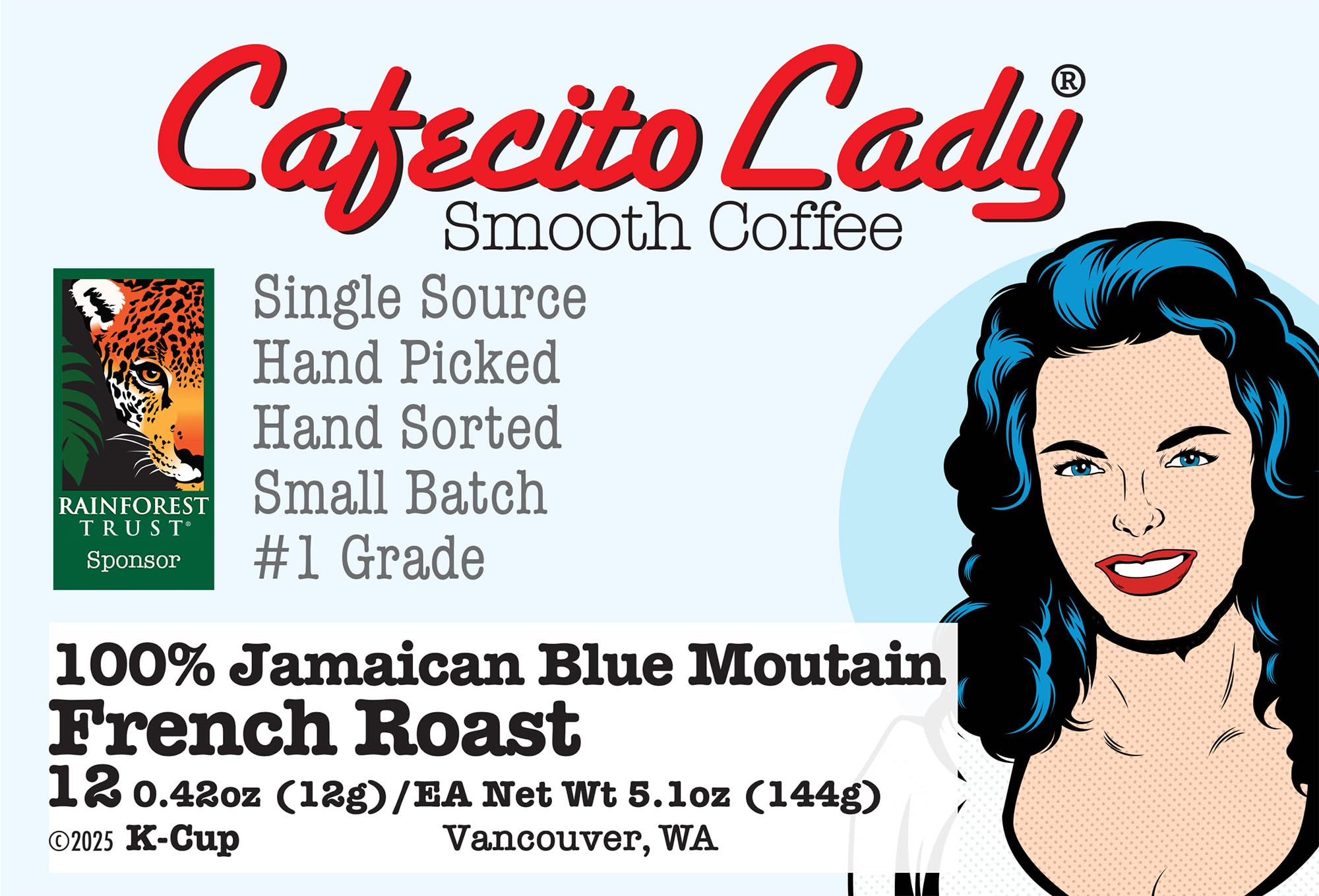 100% Jamaican Blue Mountain French Roast Coffee K-Cup Compatible - JACRA Certified - Cafecito Lady