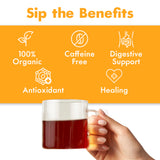 Big Heart Tea Co. Ginger Turmeric Tea, Certified Organic Tea Bags (20 Count) Herbal Caffeine Free Blend with Adaptogenic Tulsi, Peppercorn, Cinnamon
