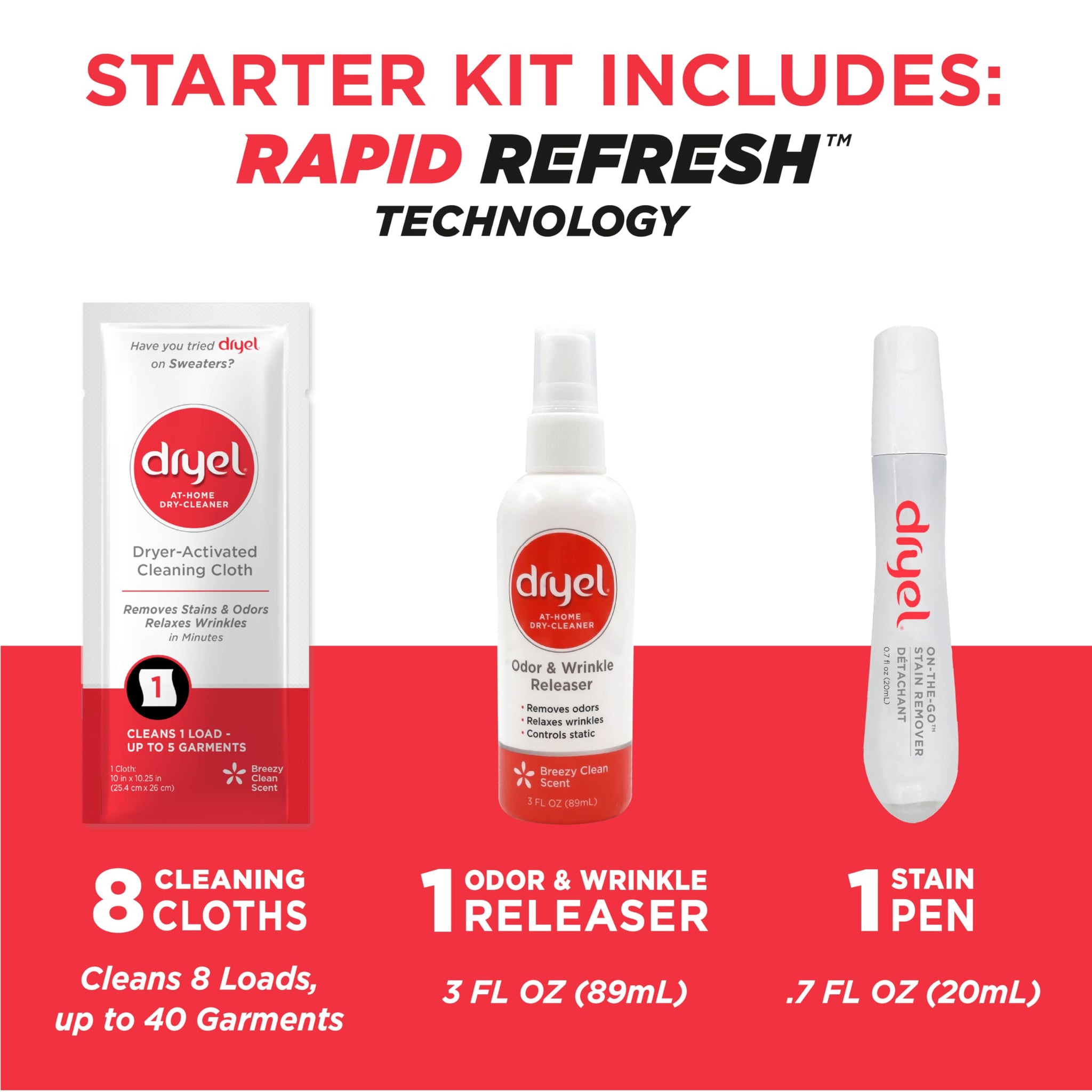 dryel At-Home Dry Cleaner Starter Kit with Wrinkle Release Spray, New and Improved, Gentle Laundry Care for Special Fabrics and Dry-Clean-Only