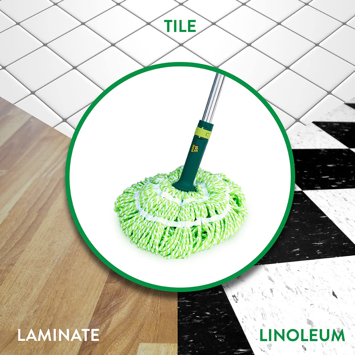 Pine-Sol Microfiber Mop Self Wringing - Easy Squeeze Twist Design for Wet Mopping | Household Cleaning Tool for Tile, Linoleum, Laminate Floors |