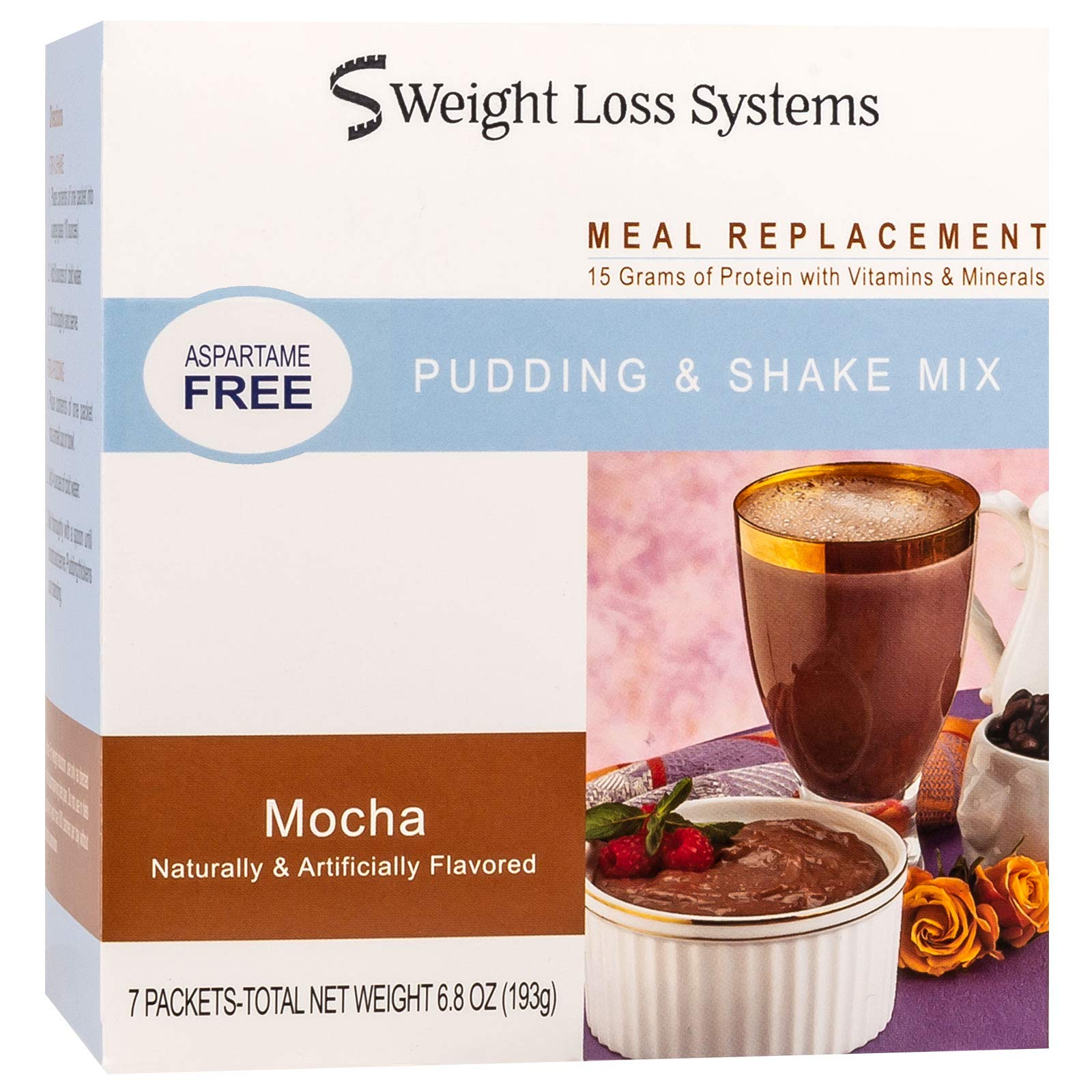 Weight Loss Systems Mocha Aspartame Free Pudding/Shake Mix, 15g Protein, Low Calorie, Low Carb, Low Fat, 7 Serving Box