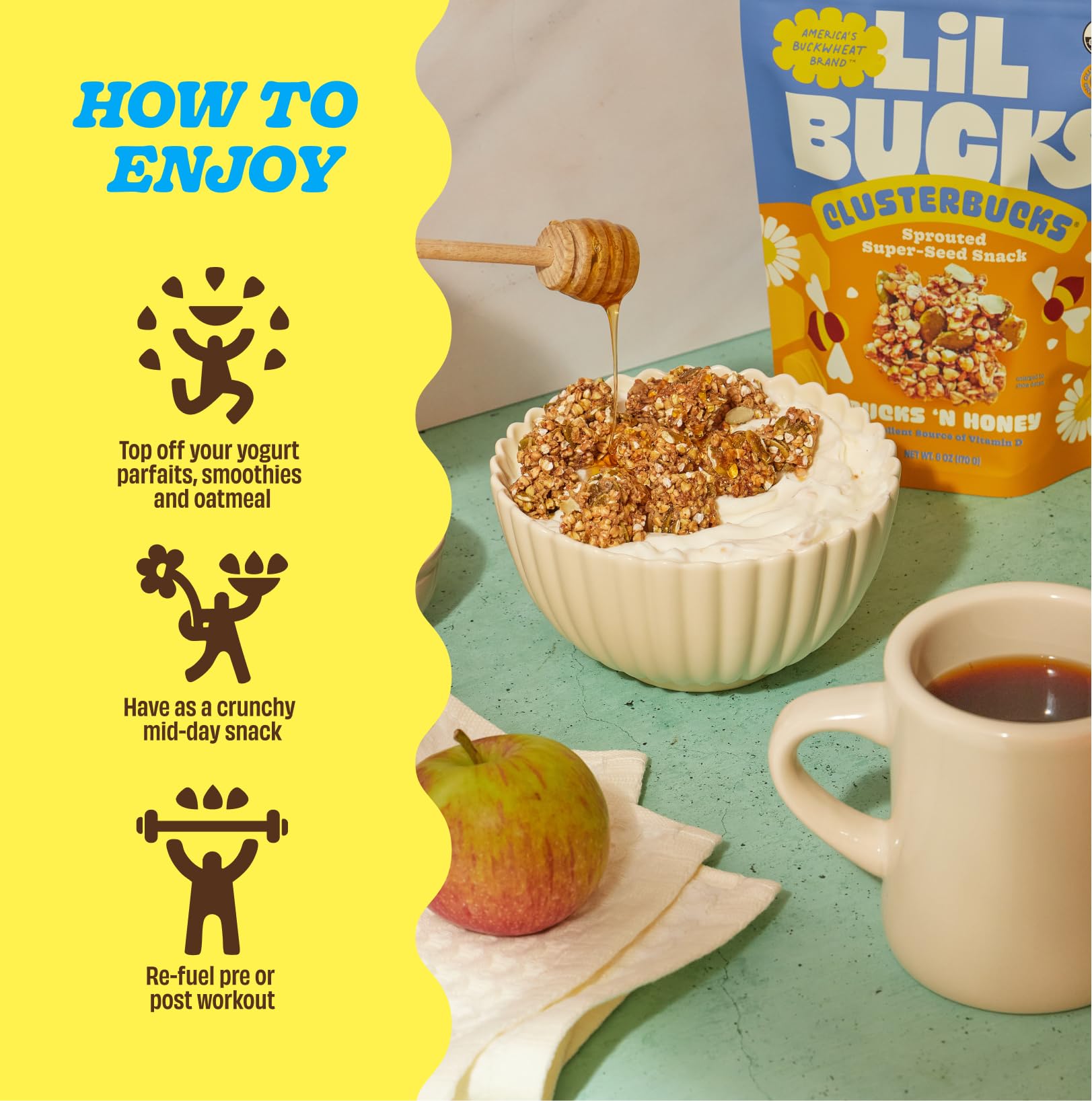 Clusterbucks Superfood Clusters - Grain-Free, Keto-Friendly Granola with Regeneratively Grown Sprouted Buckwheat- Gluten-Free, Low-Carb, Organic