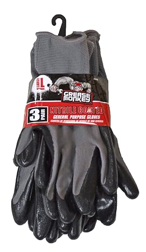 Grease Monkey Nitrile Coated 3Pk, Grey/Black, Large