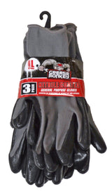 Grease Monkey Nitrile Coated 3Pk, Grey/Black, Large
