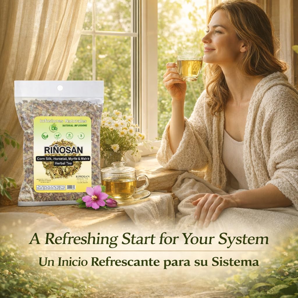 Riñosan Herbal Tea (4 oz) - Traditional Kidney Wellness Support Blend - Corn Silk, Horsetail, Myrtle & Malva - 100% Natural Loose Leaf Infusion