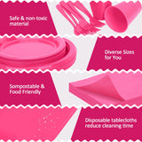 CLIYTICA Hot Pink Plastic Plates for Party,30 Guest Disposable Plastic Plate Set 9" Plates,7" Dessert Plates,Napkins,12 oz Cups,Forks & Tablecloth