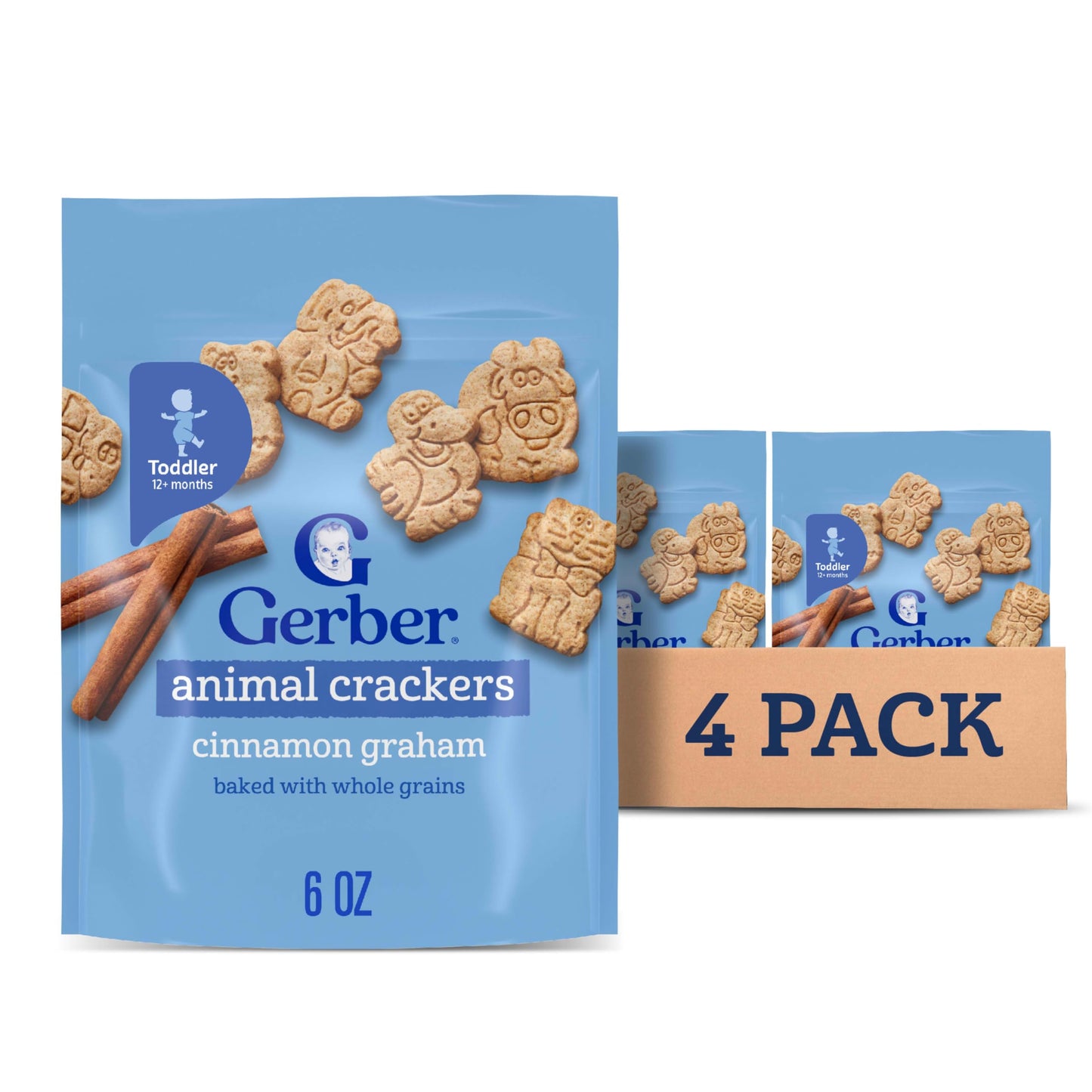 Gerber Animal Crackers, Snacks for Toddlers, Toddler Crackers, Vitamin E, Iron, Finger Foods, 4PK