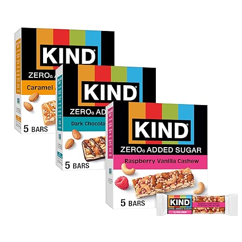 KIND Zero Added Sugar Bars Variety Pack, Dark Chocolate Nuts & Sea Salt, Caramel Almond Sea Salt, Raspberry Vanilla Cashew, Low Sugar, Keto-Friendly