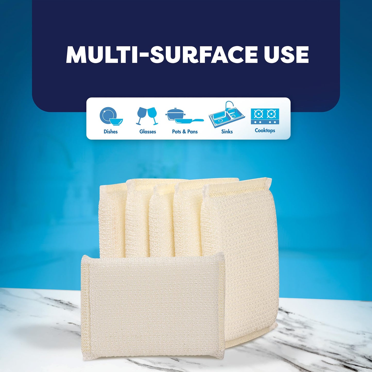 6 Scrub Sponges Kitchen by SCRUBIT, Multi-Purpose Scouring Pads, Non-Scratch Cleaning Sponges for Dishes, Pots & Non-Stick Cookware - Long Lasting