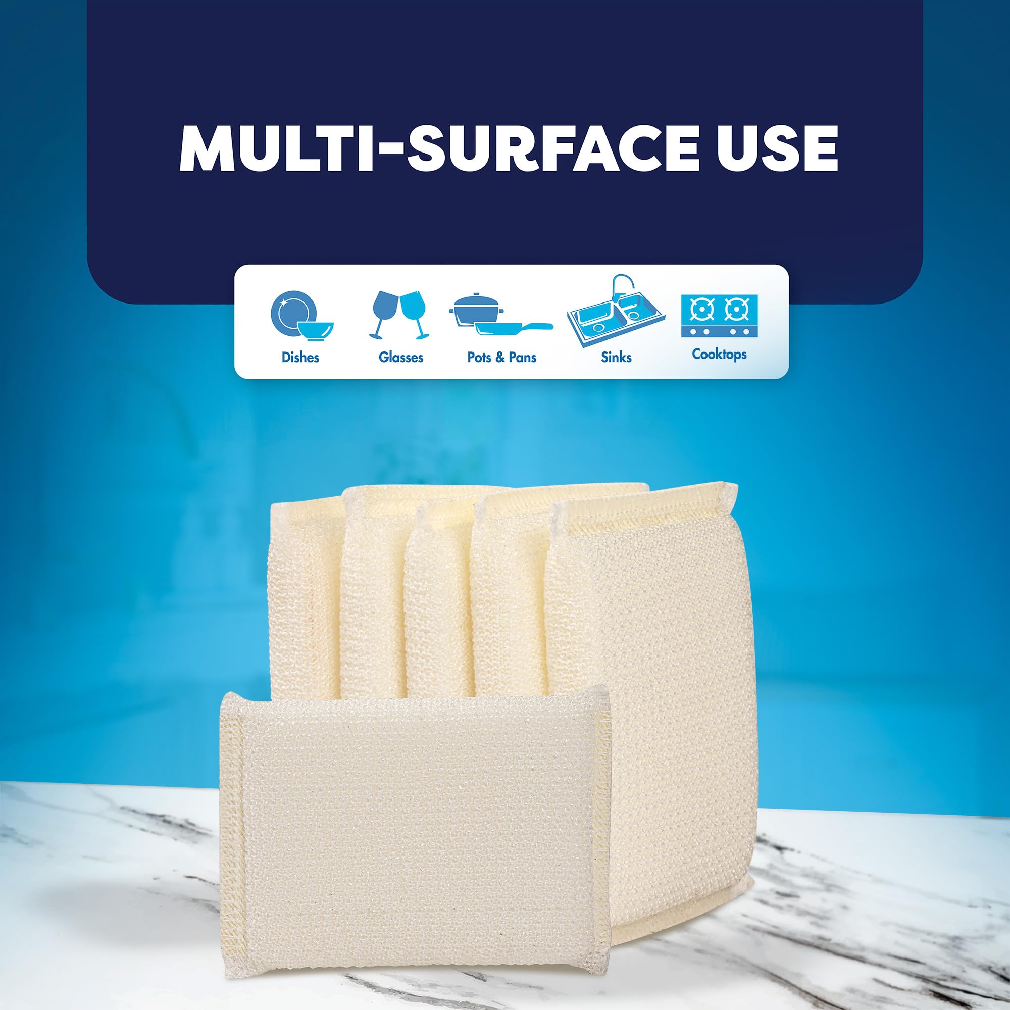 6 Scrub Sponges Kitchen by SCRUBIT, Multi-Purpose Scouring Pads, Non-Scratch Cleaning Sponges for Dishes, Pots & Non-Stick Cookware - Long Lasting