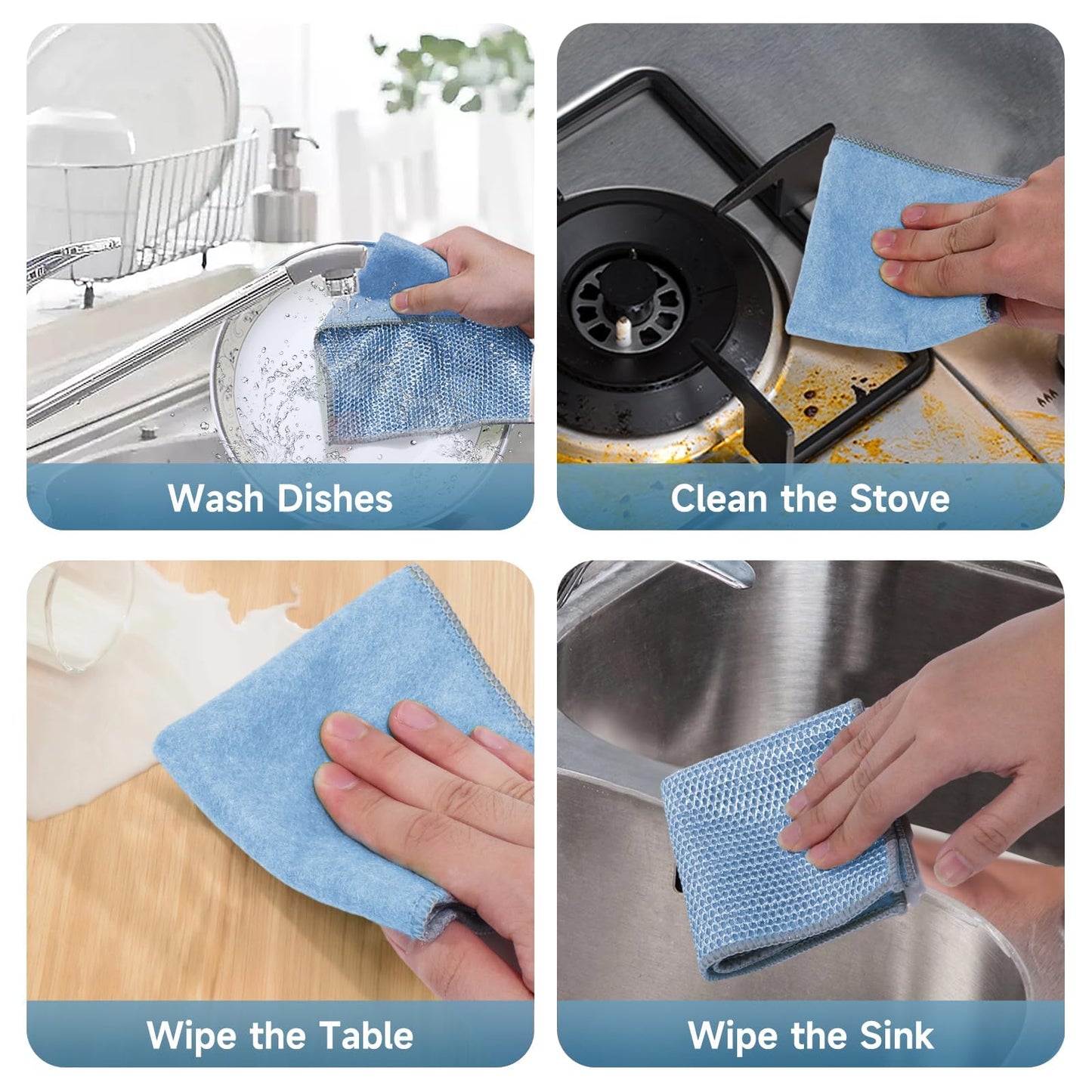 JZDN 10PCS Upgrade Wire Dishwashing Rag, Non-Scratch, Wet and Dry, Double Layer, Multipurpose Wire Dishwashing Rags for Kitchen, Sinks, Cookware
