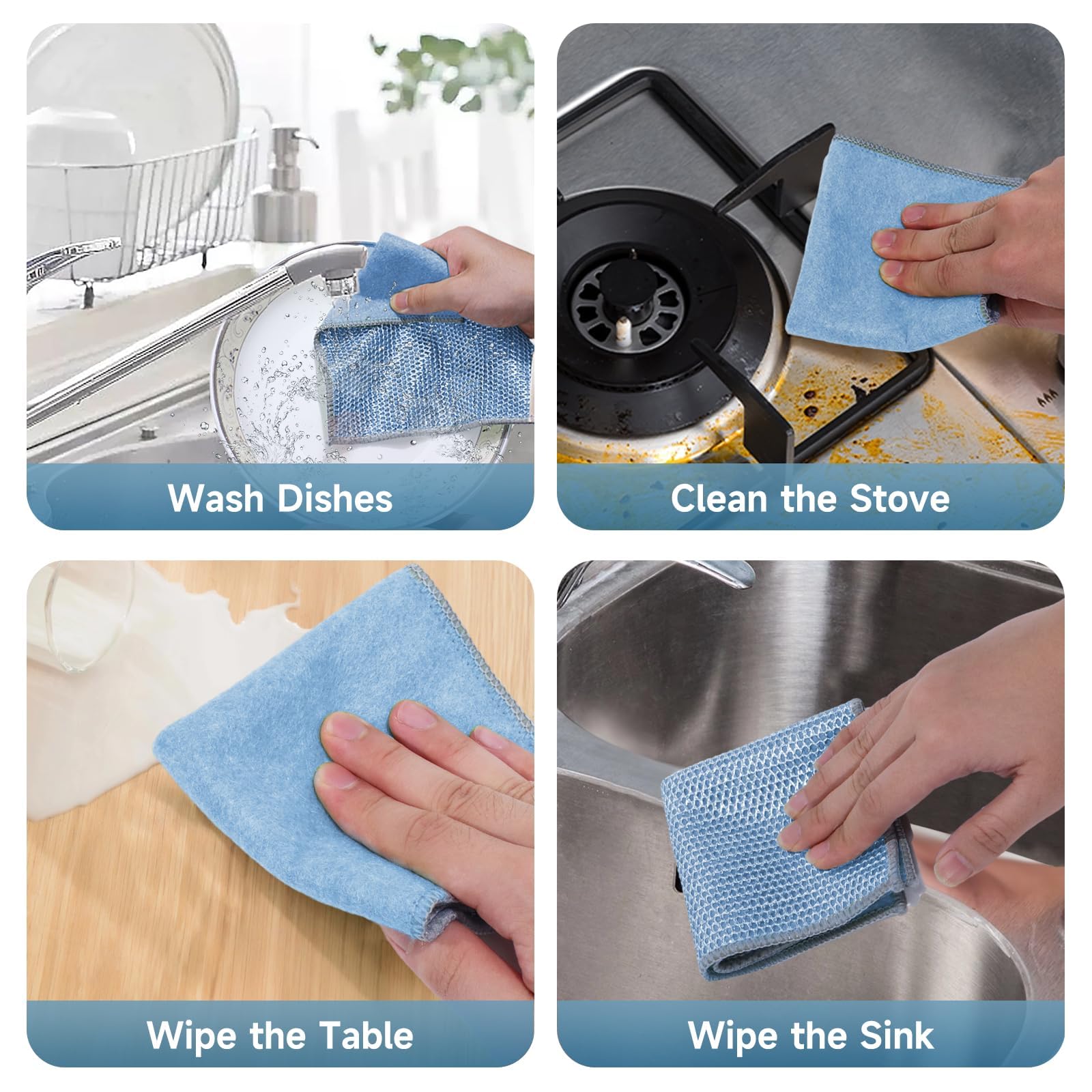 JZDN 10PCS Upgrade Wire Dishwashing Rag, Non-Scratch, Wet and Dry, Double Layer, Multipurpose Wire Dishwashing Rags for Kitchen, Sinks, Cookware