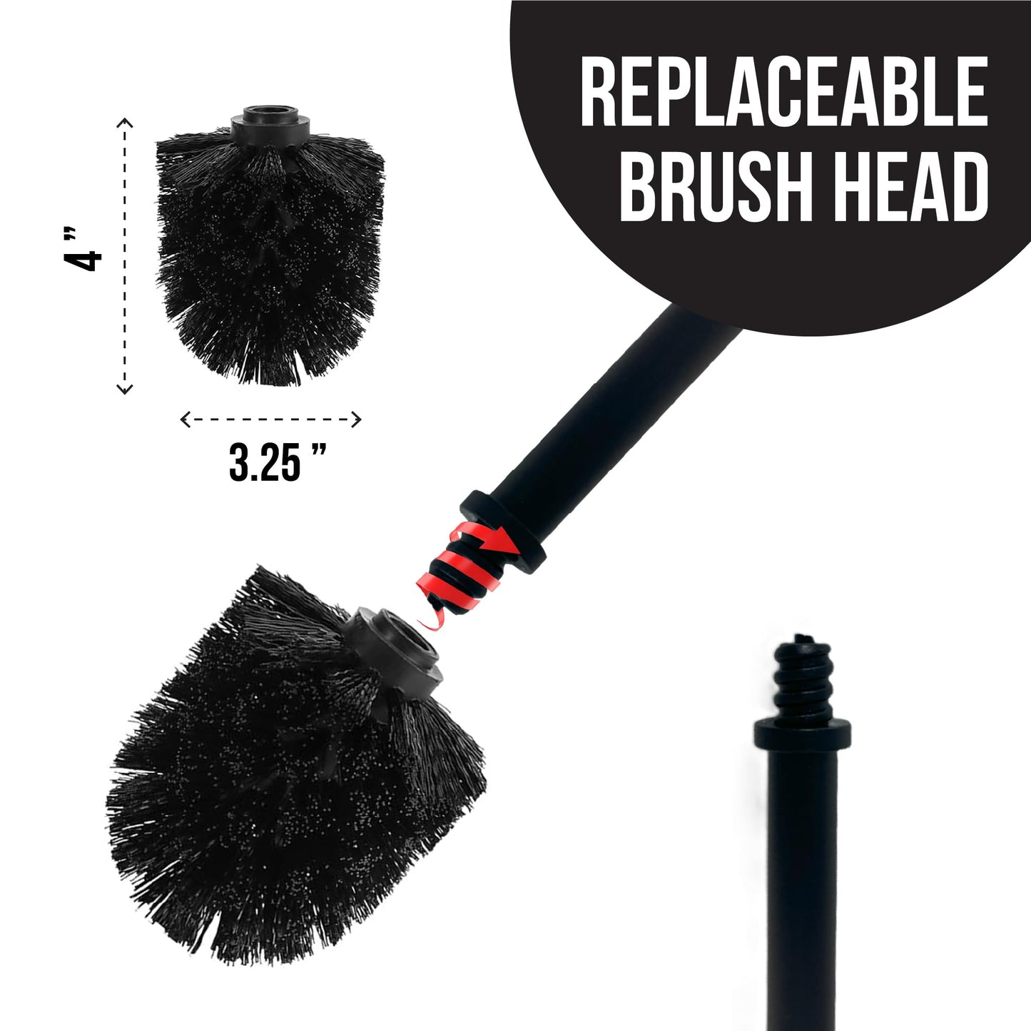 Splash Home Buena Stainless Steel Toilet Brush with Holder, Bowl Scrubber with Durable Cleaning Bristles, Hidden Brush with Splash Protective Disc