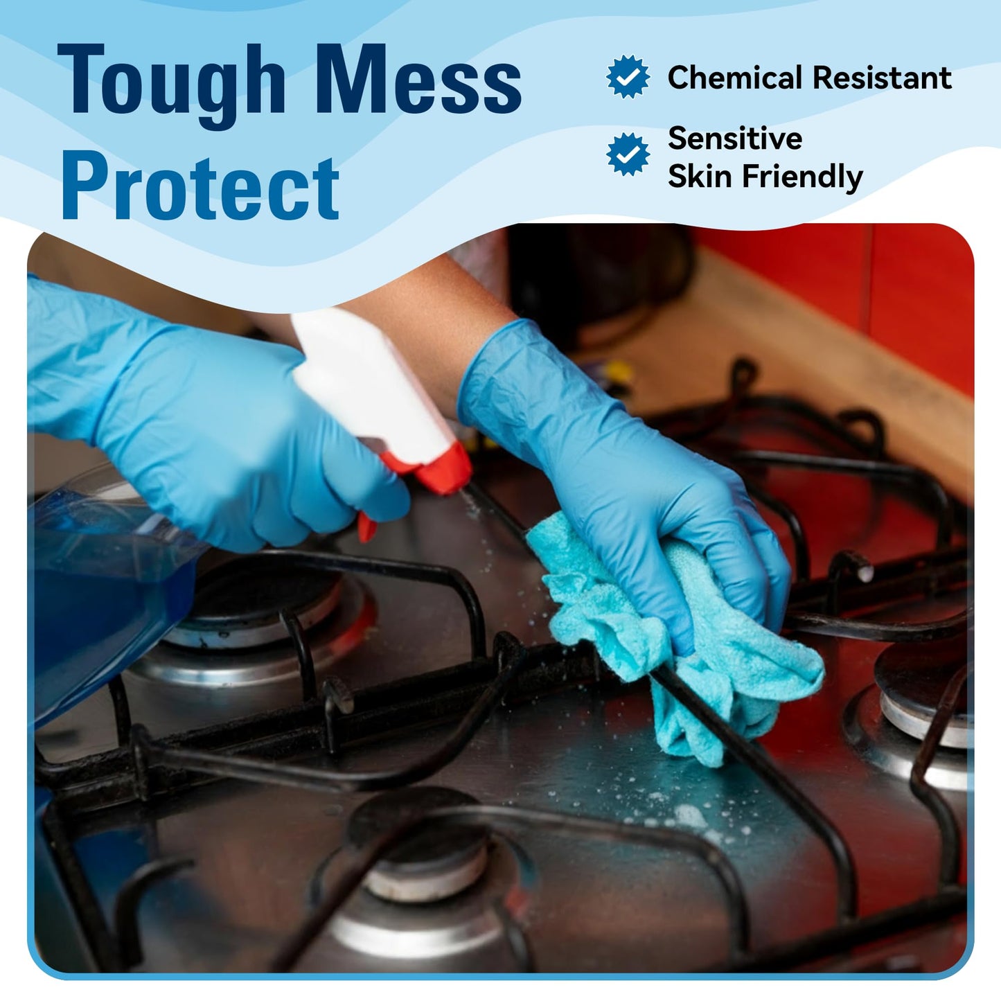 SWIFTLITE Food Safe Disposable Gloves, Blue Nitrile Rubber Gloves, Latex-Free Powder-Free for Food Prep, Cooking, Cleaning (Medium, 100)