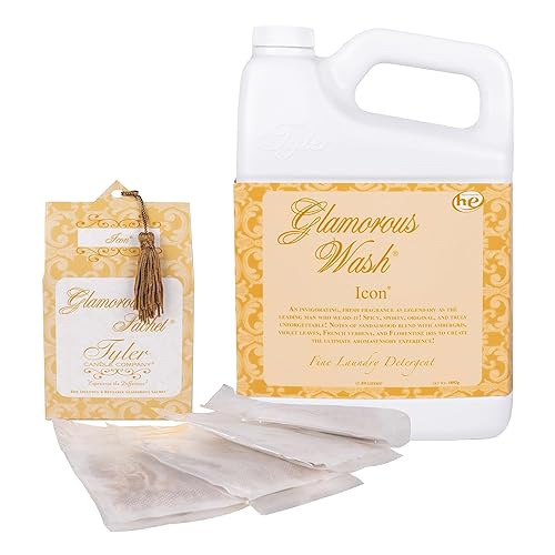 Elanze Designs Tyler Candle ICON - Glam Wash - 64 Ounce Liquid Laundry Detergent and Scented Sachet Bundle