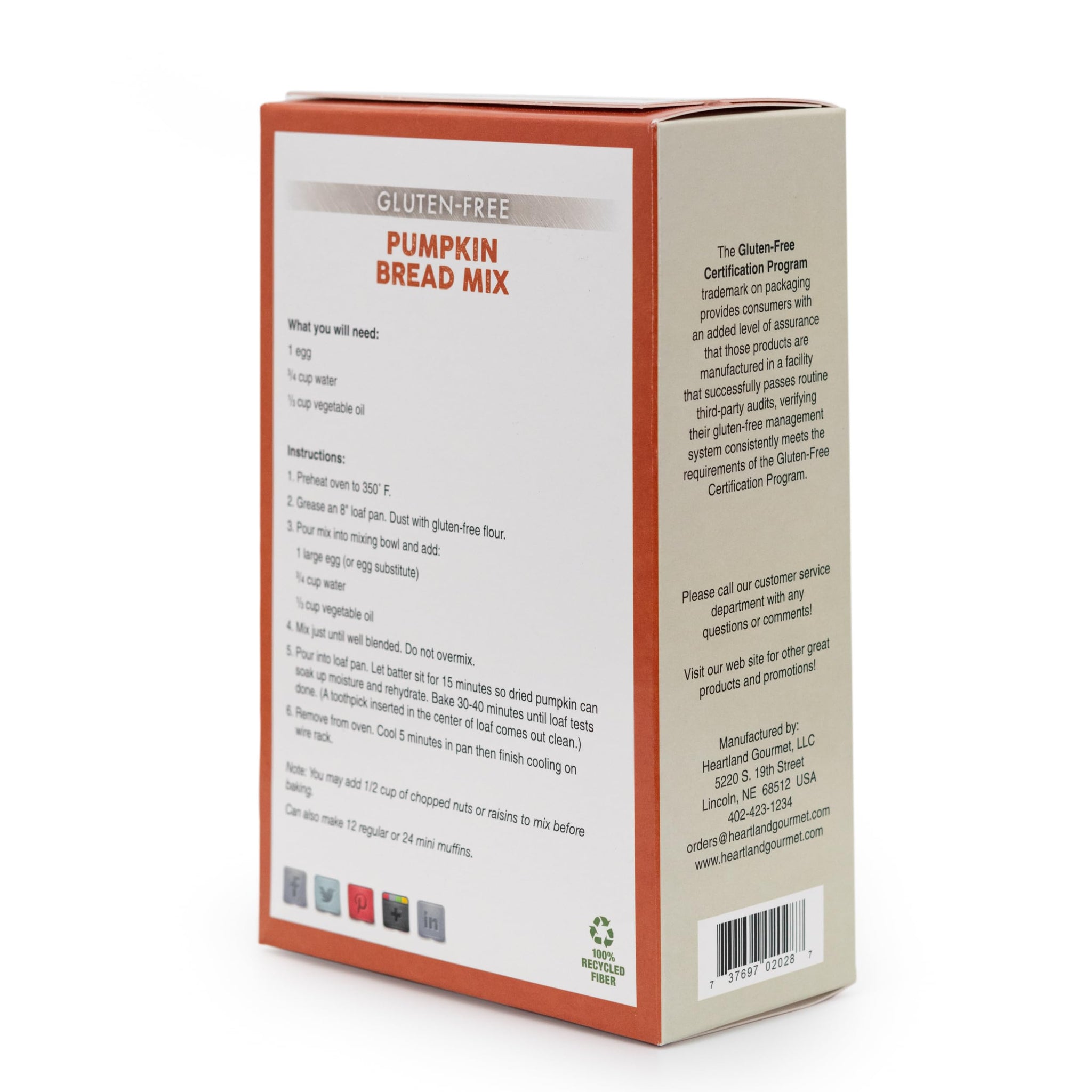 Gluten-Free Pumpkin Spice Bread Mix Pack | Certified Gluten-Free | Heartland Gourmet