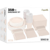 Exquisite 350 Pcs Ivory Paper Plates For Party, Ivory Disposable Plates Set, 50 Of Each 9" Dinner Plate Set, 7" Dessert Plate, Cups, Napkins & Cutlery