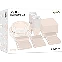 Exquisite 350 Pcs Ivory Paper Plates For Party, Ivory Disposable Plates Set, 50 Of Each 9" Dinner Plate Set, 7" Dessert Plate, Cups, Napkins & Cutlery