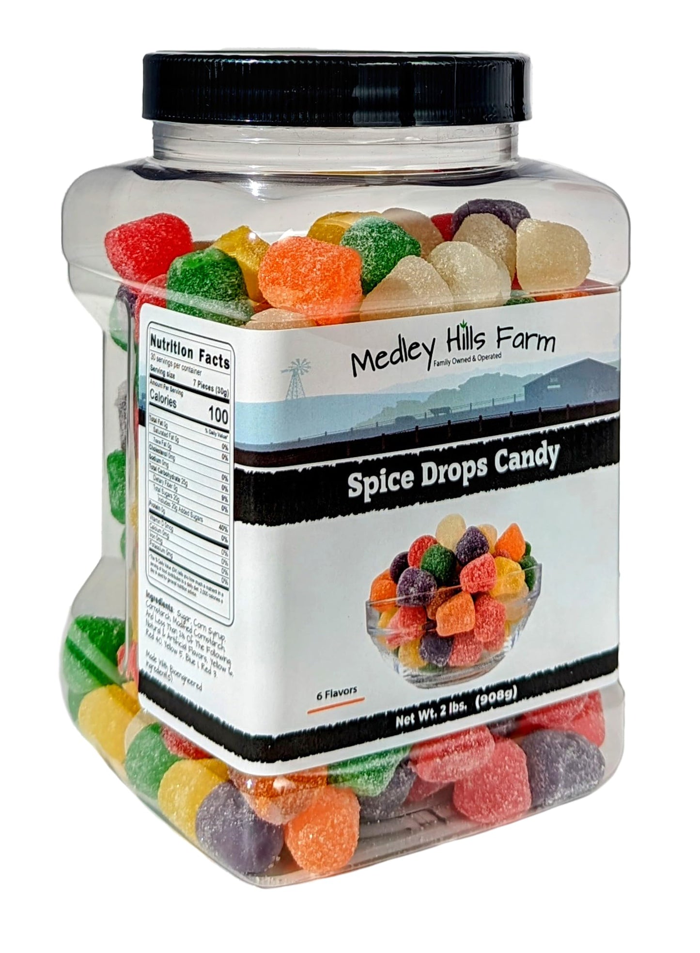 Spice Drops Candy By 2 lbs. in Reusable Container - Assorted Gum drops candy - flavors of cinnamon, clove, anise, spearmint, root beer (sassafras)