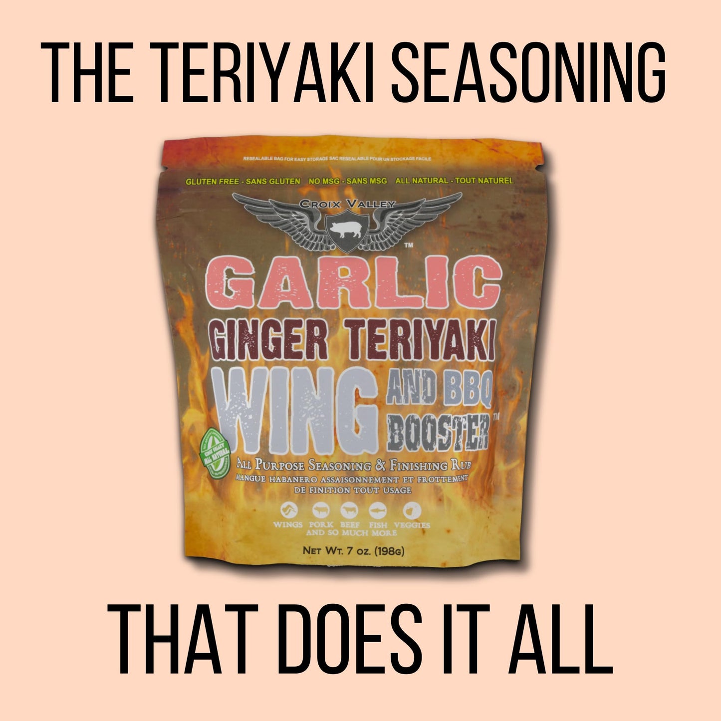 Croix Valley Garlic Ginger Teriyaki Wing & BBQ Booster™ Teriyaki Wing Seasoning - Sweet Soy Ginger Spice for Wings, Rice Bowls & Stir Fry - 3 Pack (7