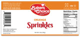 Bakers Choice Orange Sprinkles for Baking - Jimmies Sprinkles for Ice Cream Toppings - Dairy Free, Kosher 2.8 oz.