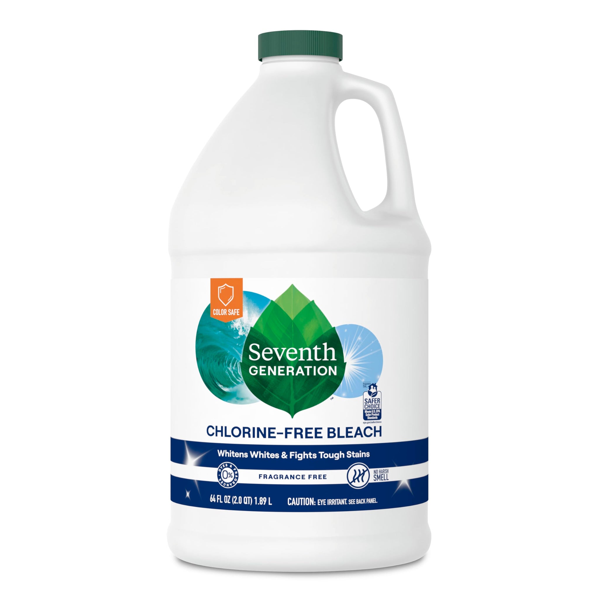 Seventh Generation Non-Chlorine Bleach, 3-in-1 Benefits Fights Stains, Free & Clear, 64 Fl Oz