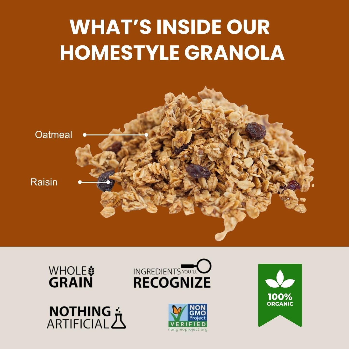 Erin Baker’s Homestyle Oatmeal Raisin Granola with Ancient Grains - Made from Natural Ingredients, Crunchy, Versatile Snack or Cereal - Vegan