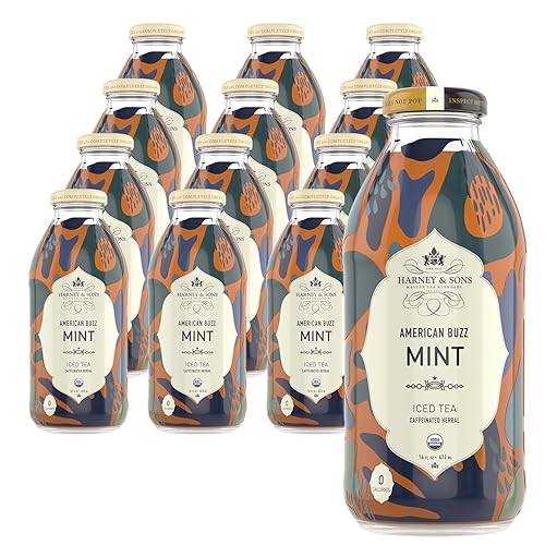 Harney & Sons Yerba Mate with Mint, 16 ounces - Natural Caffeine Boost, Clean Energy Drink, with Yaupon and Guayusa Holly, Ready-to-Drink Beverage (12