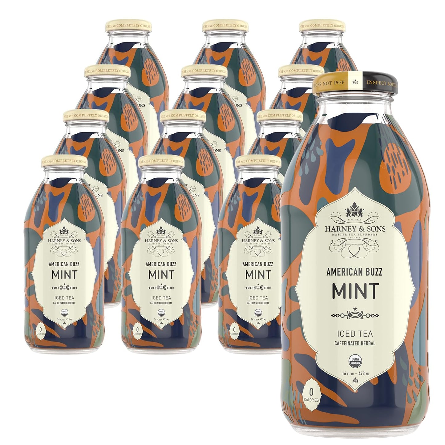 Harney & Sons Yerba Mate with Mint, 16 ounces - Natural Caffeine Boost, Clean Energy Drink, with Yaupon and Guayusa Holly, Ready-to-Drink Beverage (12