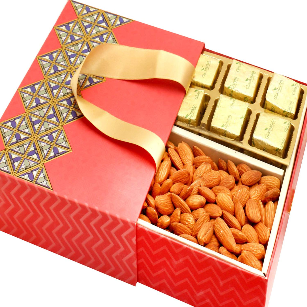 Ghasitaram Gifts Chocolate - 2 Part Almonds and Chocolates Bag Box