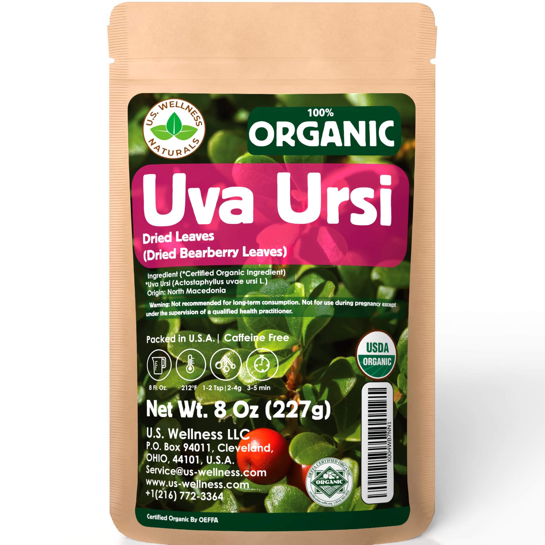 Organic Uva Ursi Dried Leaves - 8Oz (REAL WILD HARVEST) | 100% USDA Certified Organic | Loose Leaf (Arctostaphylos Uva-Ursi aka Bearberry Leaves aka