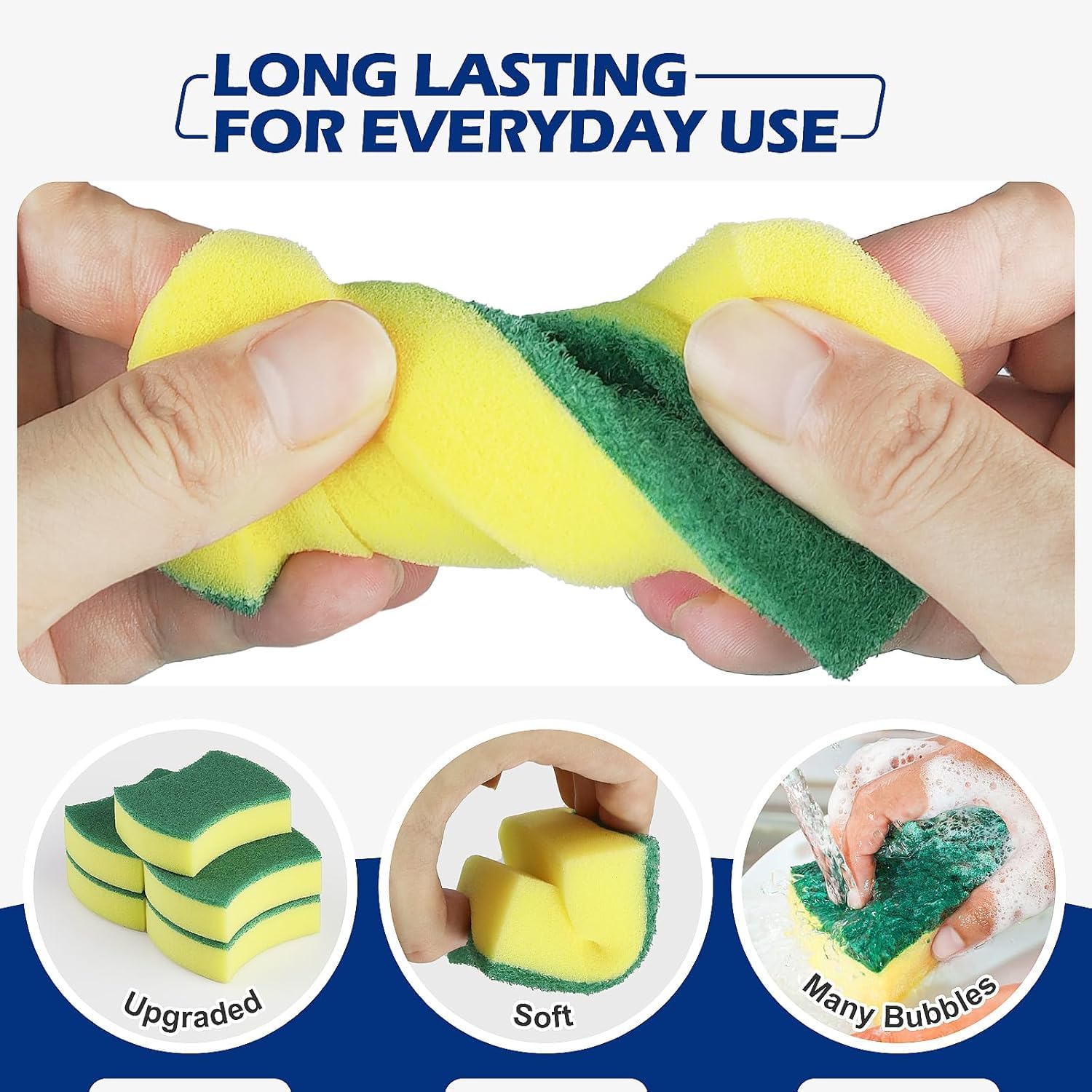 12-Pack Multi-Purpose Cleaning Sponges - Dual-Sided, Durable Non-Scratch Polyurethane Scrub Pads for Kitchen & Bathroom - Superior Absorbent Sponges