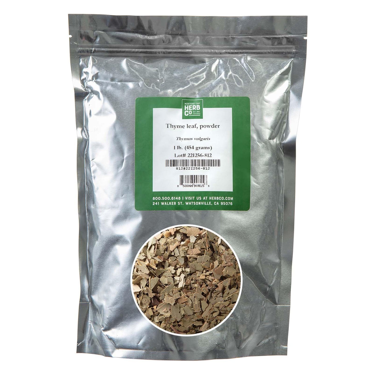 Thyme Powder, by Herb Co, Thymus Vulgaris, from Morocco, Kosher, for Cooking, Mouthwash and Skin Care Formulations, 1 lb