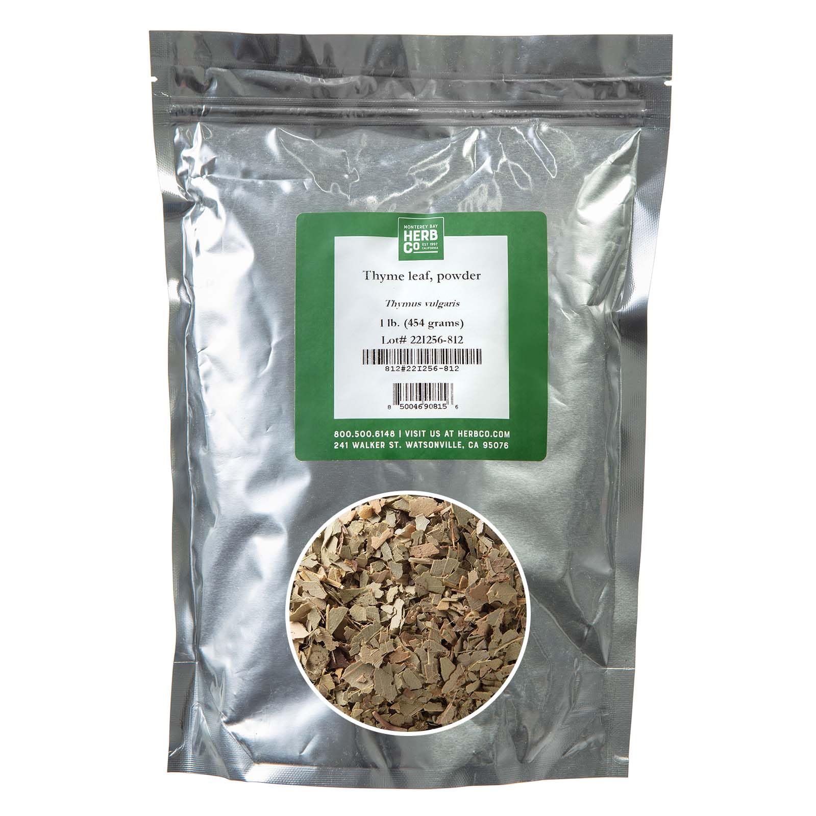 Thyme Powder, by Herb Co, Thymus Vulgaris, from Morocco, Kosher, for Cooking, Mouthwash and Skin Care Formulations, 1 lb