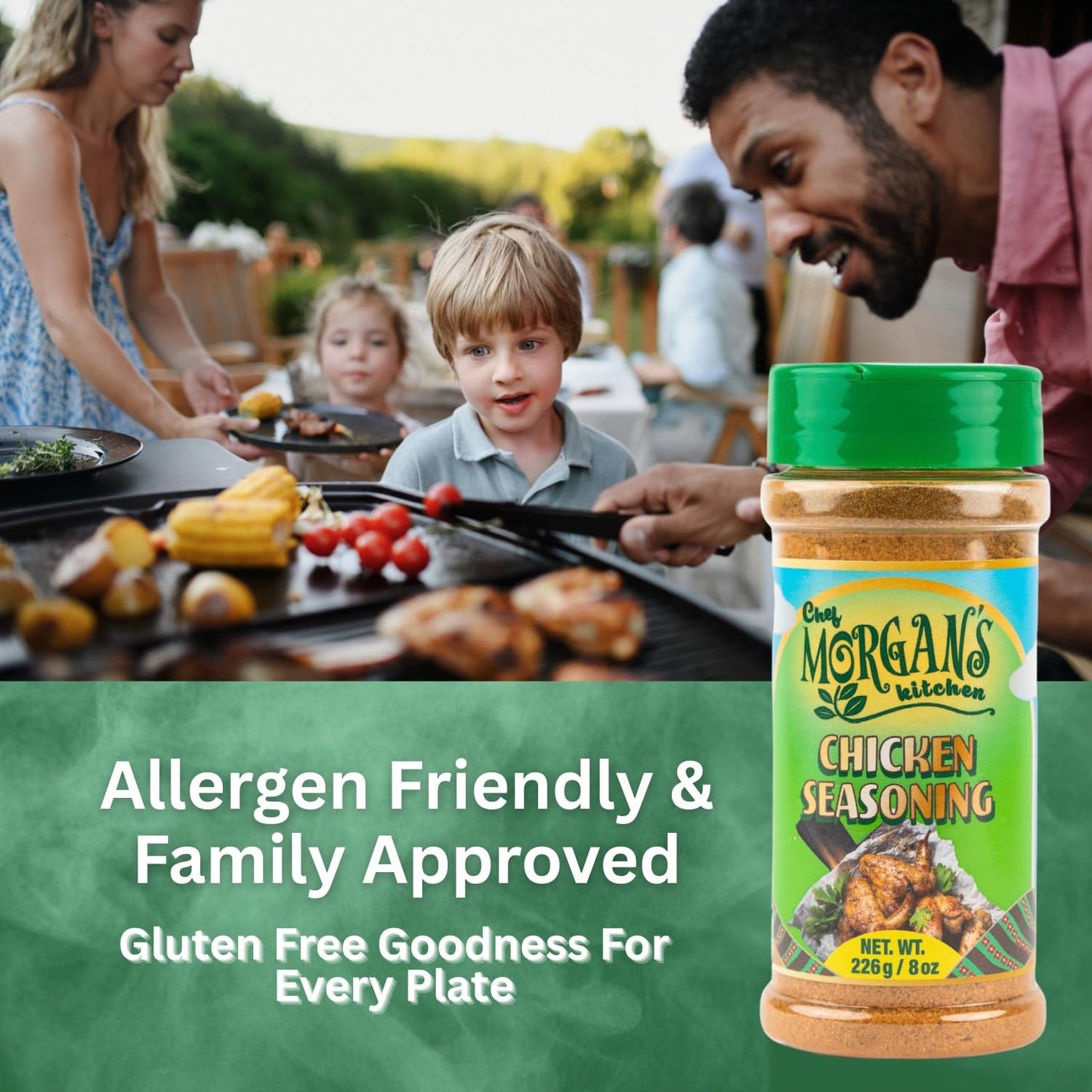 Chef Morgan’s Kitchen Chicken Seasoning - 8oz All-Natural Herbs & Spices Shaker - Gluten-Free, No MSG Gourmet Dry Rub for Rotisserie, Grilled & Baked